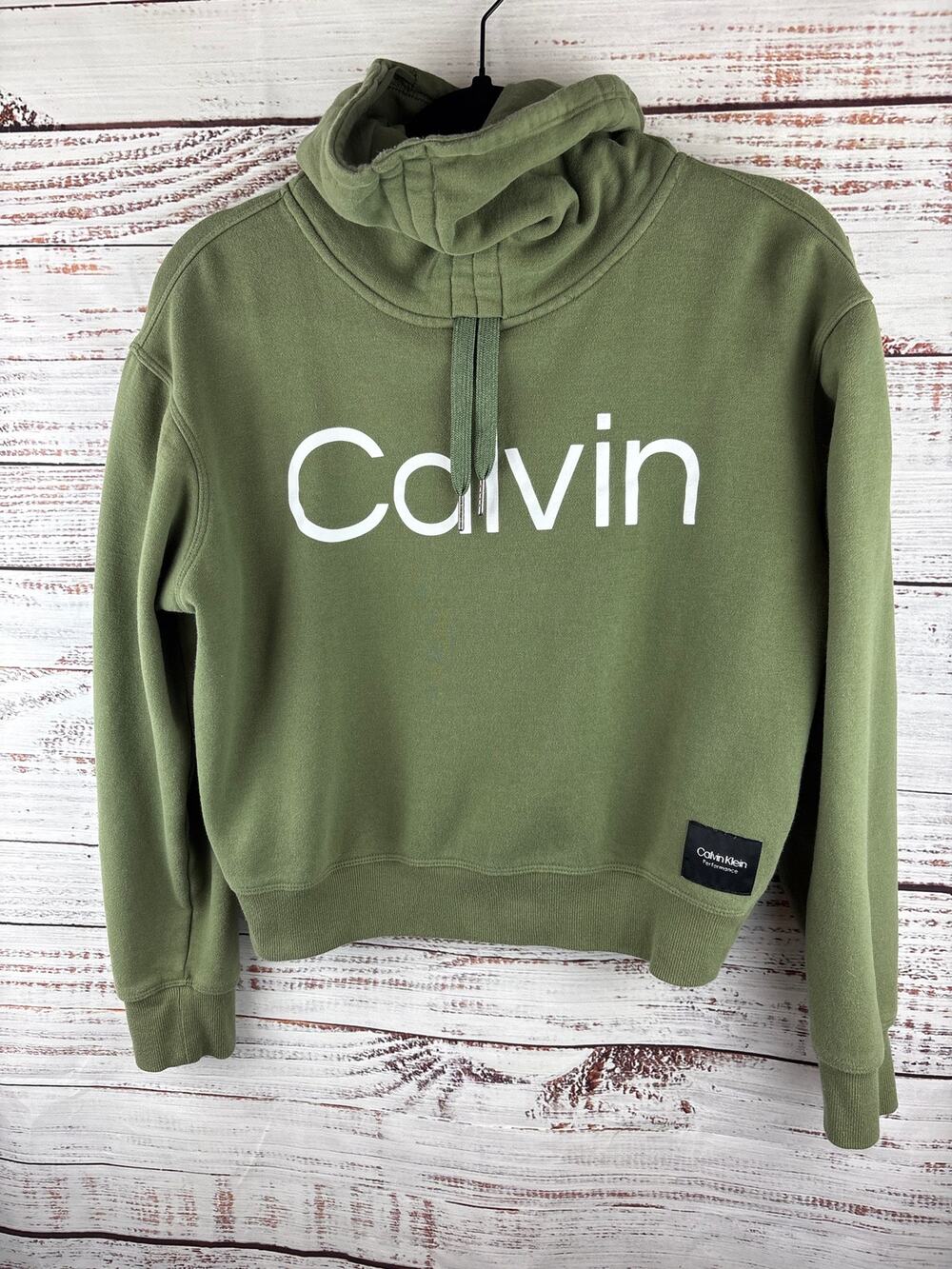 Calvin Klein Performance Olive Green Crop Hoodie Sweatshirt Active Womens Size M